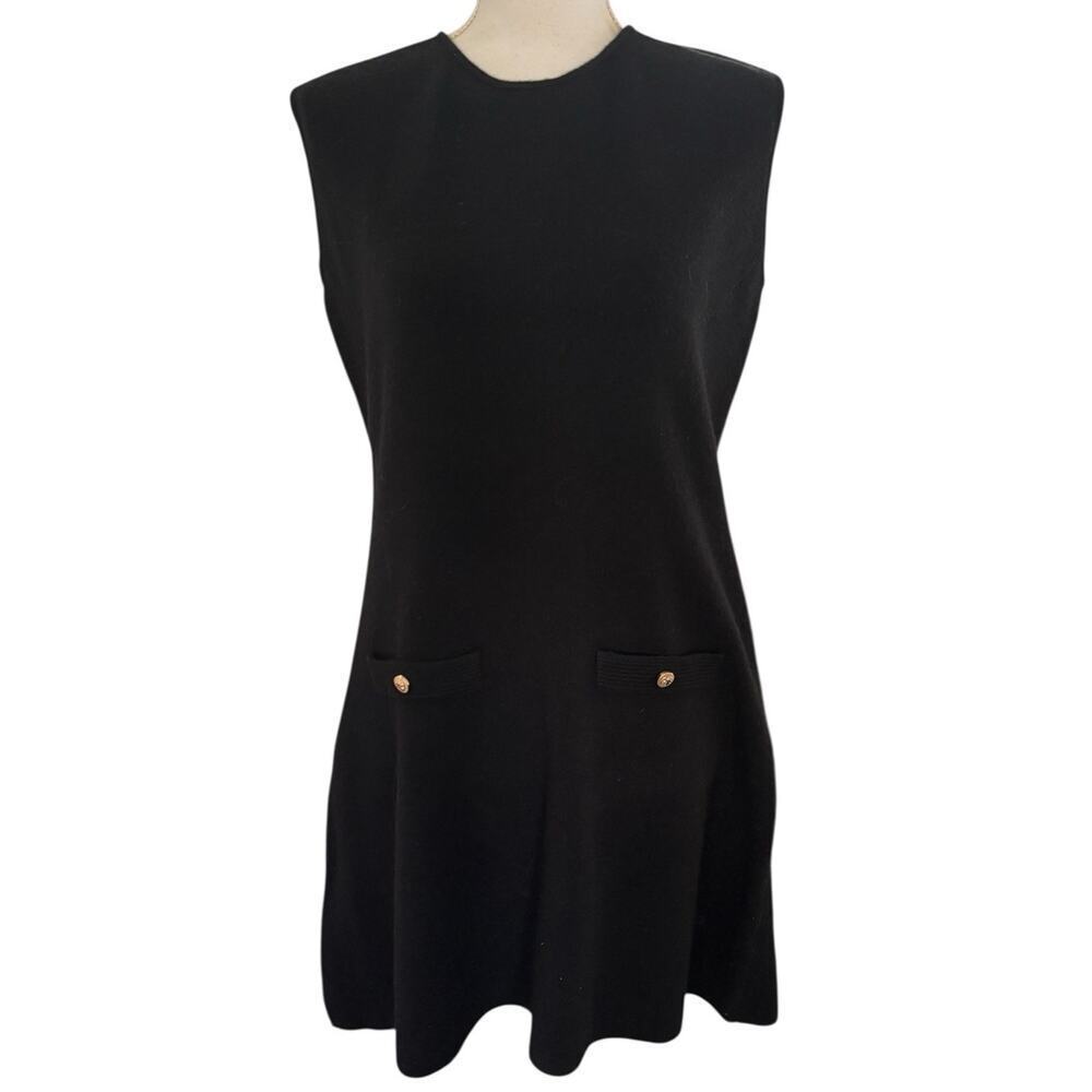 CHRISTIAN LACROIX Sleeveless Midi Dress Black Gold Buttons Size Large NWT